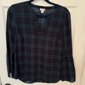 jcrew factory blackwatch plaid bell sleeve blouse